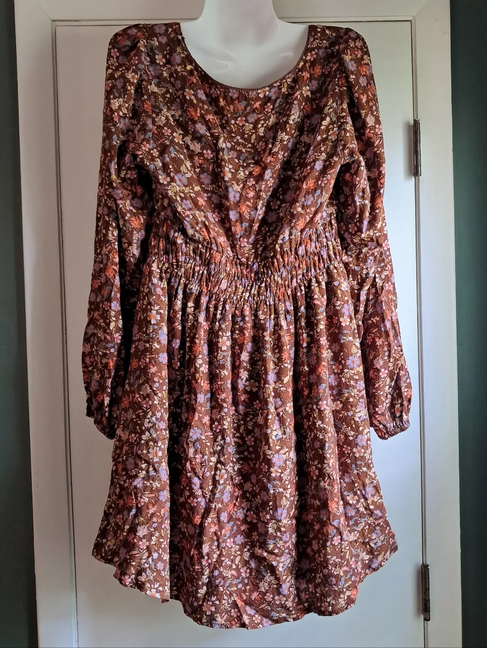 Oak & Trellis Brown Floral Peasant Romantic Prairie Long Sleeve Dress